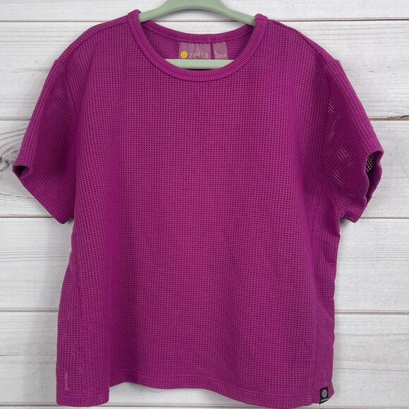 Zella Girls Mesh Knit Short Sleeve Top Size L 10/12 - Picture 1 of 4